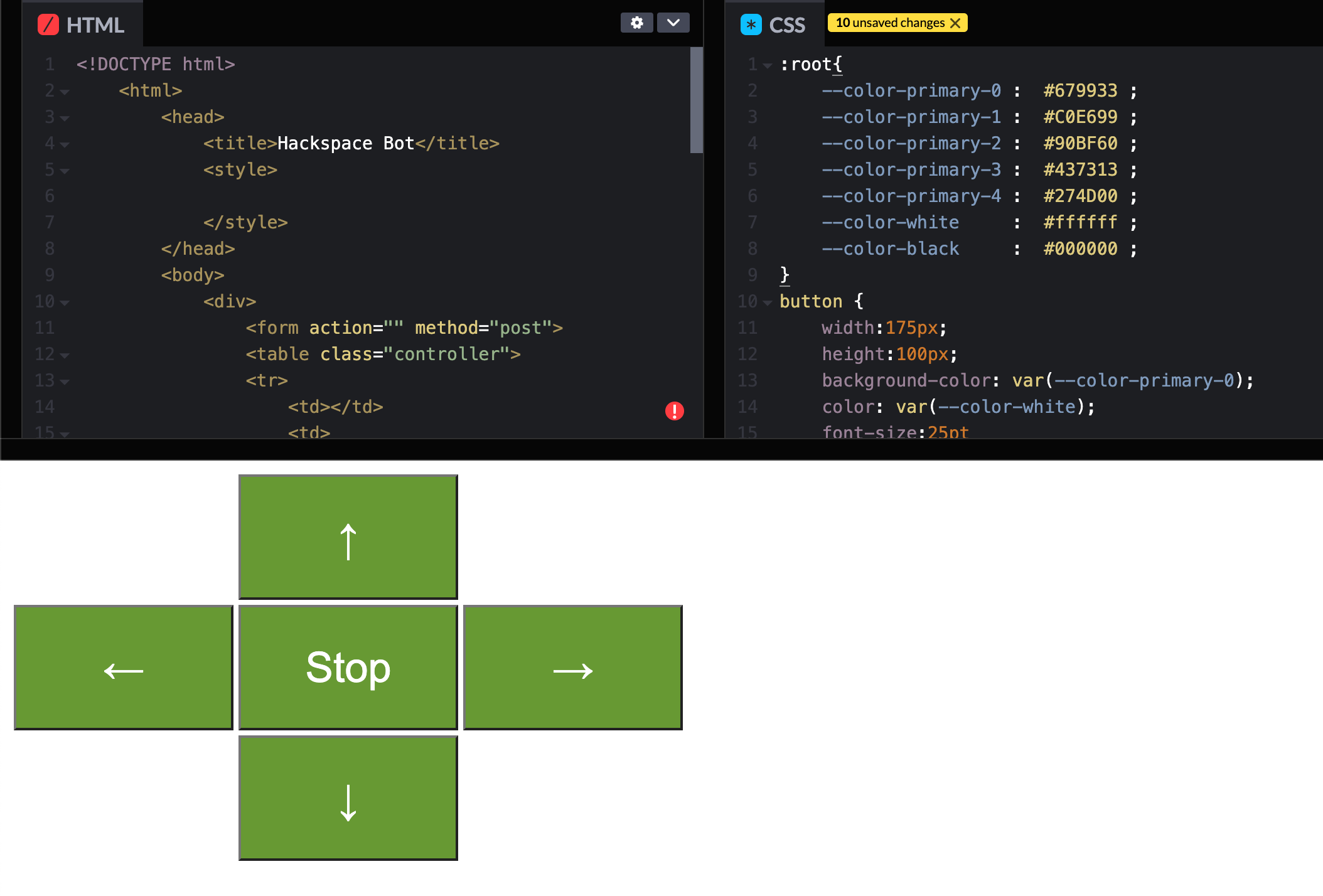 HTML & CSS above, results below